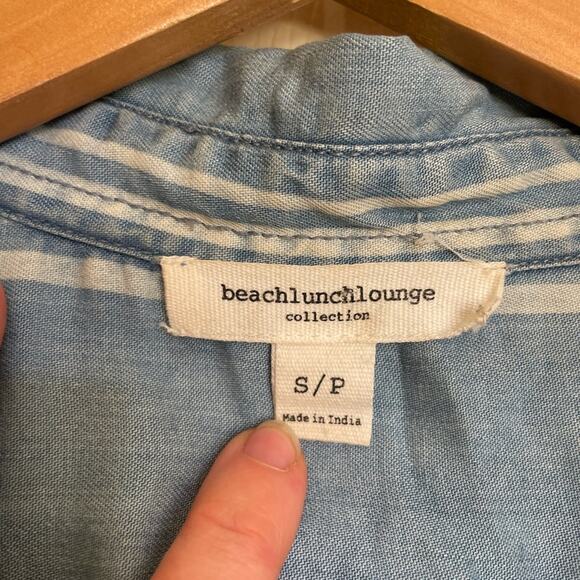 BeachLunchLounge Chambray Striped Lace Up Collar Mini Sleeveless Sun Dress Small - Picture 3 of 10